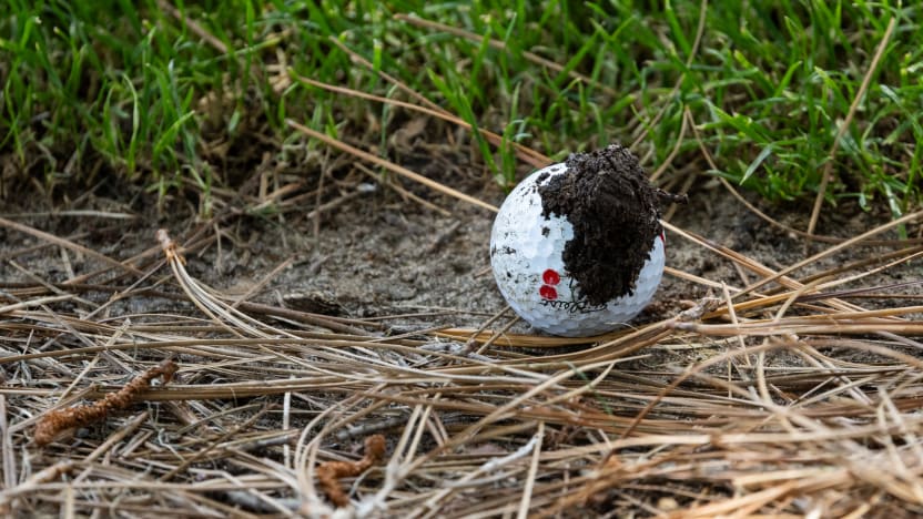 A detail view of the golf ball belonging to David Puig of Fireballs GC on the second hole during the final round of the 2025 PGA Championship at Quail Hollow Club on Sunday, May 18, 2025 in Charlotte, North Carolina. (Photo by Jon Ferrey/LIV Golf)