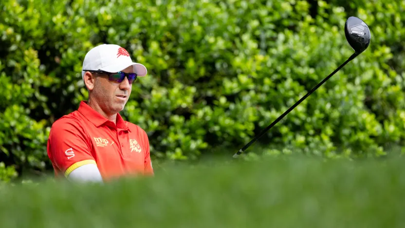 Captain Sergio Garcia of Fireballs GC prepares to hit his shot during the second round of the 2025 PGA Championship at Quail Hollow Club on Friday, May 16, 2025 in Charlotte, North Carolina. (Photo by Jon Ferrey/LIV Golf)