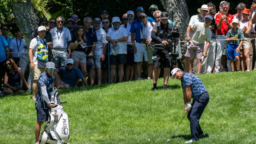 Patrick Reed of 4Aces GC hits his shot on the first hole during the first round of LIV Golf Andalucía at Real Club Valderrama on Friday, July 11, 2025 in San Roque, Spain. (Photo by Matthew Harris/LIV Golf)