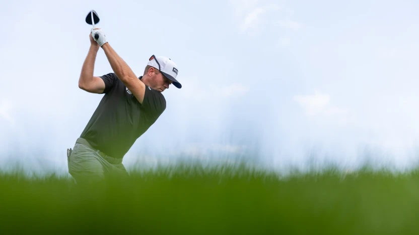 Talor Gooch of Smash GC hits his shot from the 13th tee during the second round of LIV Golf United Kingdom at JCB Golf & Country Club on Saturday, July 26, 2025 in Rocester, England. (Photo by Jon Ferrey/LIV Golf)