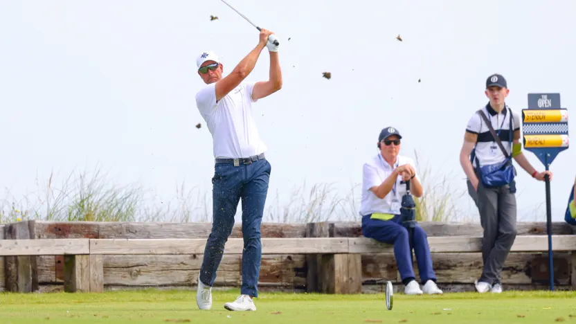 Co-Captain Henrik Stenson of Majesticks GC hits his shot from the sixth tee during the final round of The Open Championship at Royal Portrush Golf Club on Sunday, July 20, 2025 in Portrush, Northern Ireland. (Photo by Chris Trotman/LIV Golf)
