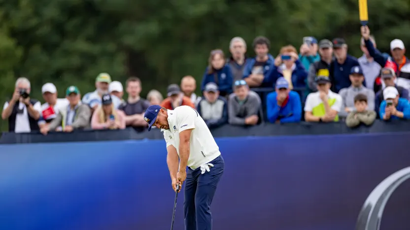 Captain Bryson DeChambeau of Crushers GC putts on the third green during the third round of The Open Championship at Royal Portrush Golf Club on Saturday, July 19, 2025 in Portrush, Northern Ireland. (Photo by LIV Golf)