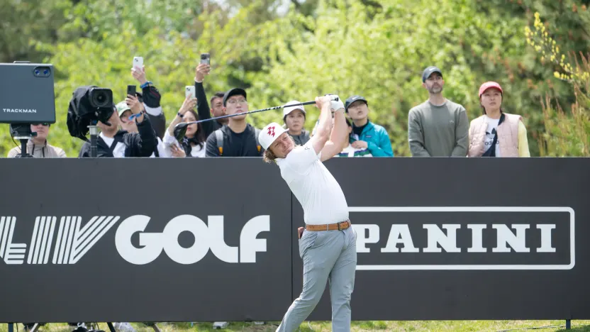 Captain Cameron Smith of Ripper GC hits his shot from the 12th tee during the first round of LIV Golf Korea at Jack Nicklaus Golf Club on Friday, May 02, 2025 in Incheon, South Korea. (Photo by Charles Laberge/LIV Golf)