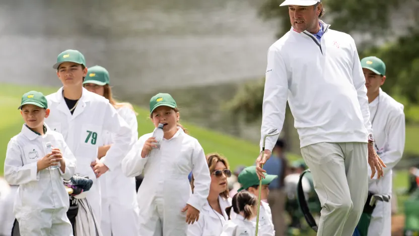 Captain Bubba Watson of RangeGoats GC reacts to his shot during the Par 3 Contest before the start of The Masters at the Augusta National Golf Club on Wednesday, April 09, 2025 in Augusta, Georgia. (Photo by Montana Pritchard/LIV Golf)