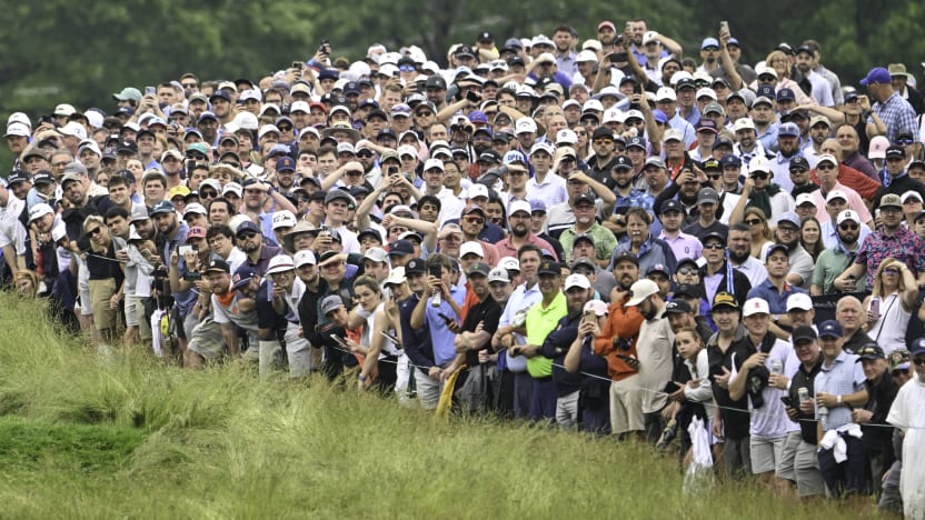 Fans seen on the fifth hole during the third round of the US Open at Oakmont Country Club on Saturday, June 14, 2025 in Oakmont, Pennsylvania. (Photo by Charles Laberge/LIV Golf)