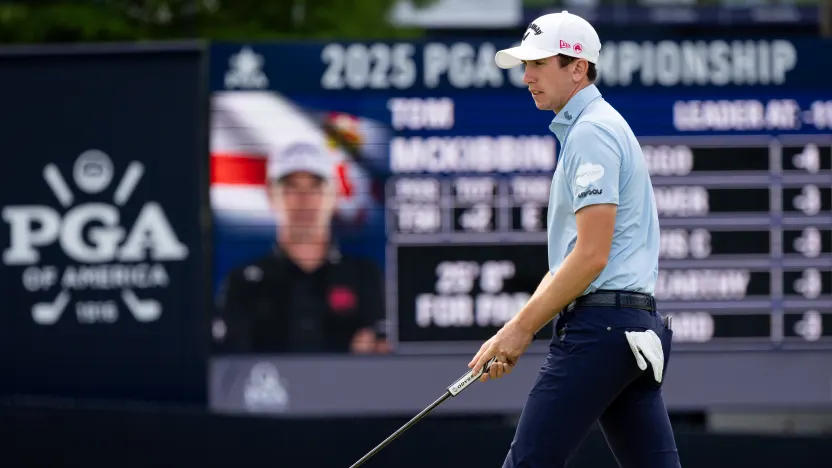 Tom McKibbin of Legion XIII is seen on the second green during the final round of the 2025 PGA Championship at Quail Hollow Club on Sunday, May 18, 2025 in Charlotte, North Carolina. (Photo by Jon Ferrey/LIV Golf)