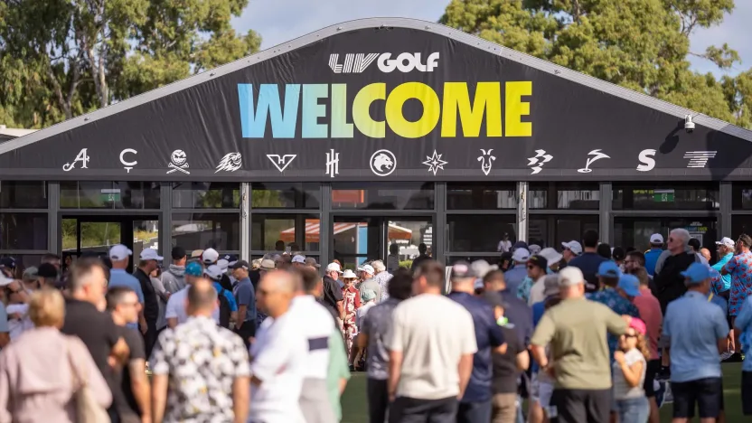 Entrance lineup seen during the first round of LIV Golf Adelaide at Grange Golf Club on Friday, February 14, 2025 in Adelaide, Australia. (Photo by Mateo Villalba/LIV Golf)