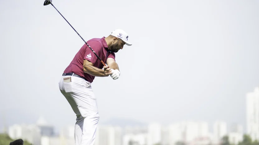 Captain Jon Rahm of Legion XIII hits his shot from the third tee during the second round of LIV Golf Hong Kong at Hong Kong Golf Club Fanling on Saturday, March 08, 2025 in Fanling, Hong Kong. (Photo by Charles Laberge/LIV Golf)