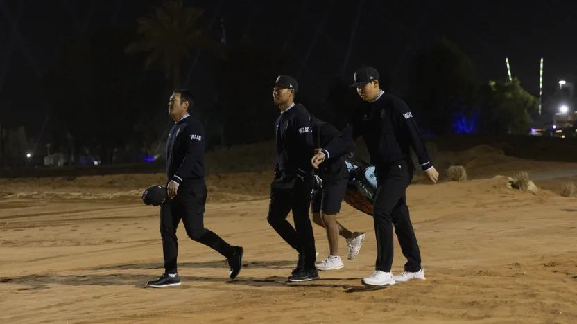 image: Danny Lee, Captain Kevin Na and Yubin Jang of Iron Heads GC are seen before the start of LIV Golf Riyadh at Riyadh Golf Club on Sunday, Feb. 02, 2025 in Riyadh, Saudi Arabia. (Photo by Chris Trotman/LIV Golf)