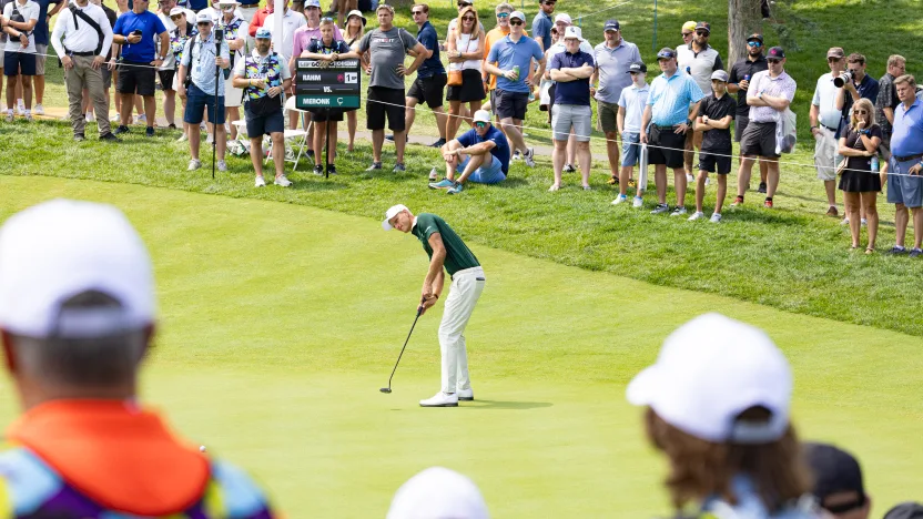 Adrian Meronk of Cleeks GC putts on the ninth green during the quarterfinals of LIV Golf Team Championship Michigan at The Cardinal at Saint John’s on Friday, August 22, 2025 in Plymouth, MIchigan. (Photo by Jon Ferrey/LIV Golf)