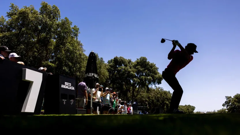 Captain Joaquín Niemann of Torque GC hits his shot from the seventh tee during the first round of LIV Golf Andalucía at Real Club Valderrama on Friday, July 12, 2024 in San Roque, Spain. (Photo by Chris Trotman/LIV Golf)