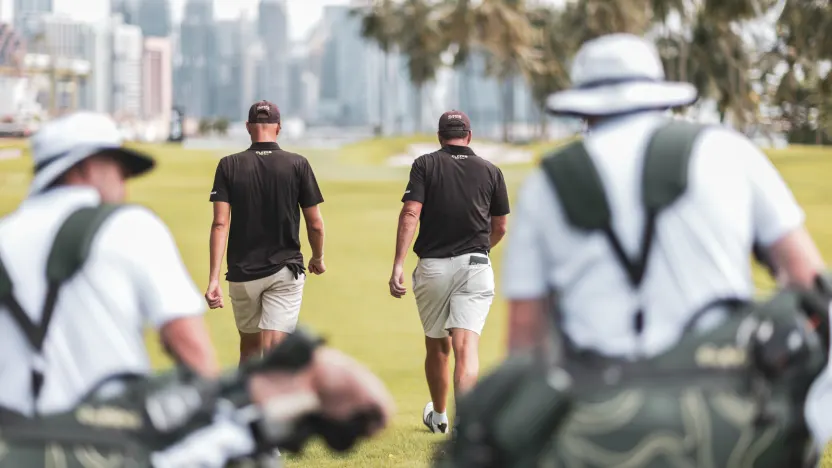 Adrian Meronk of Cleeks GC and Richard Bland of Cleeks GC seen during the practice round before the start of LIV Golf Singapore at Sentosa Golf Club on Tuesday, March 11, 2025 in Sentosa, Singapore. (Photo by Jon Ferrey/LIV Golf)