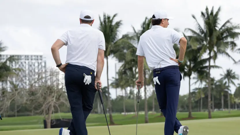 Content creator Rick Shiels and Captain Joaquín Niemann of Torque GC during The Duels before the start of LIV Golf Miami at Trump National Doral on Thursday, April 03, 2025 in Miami, Florida. (Photo by Jon Ferrey/LIV Golf)