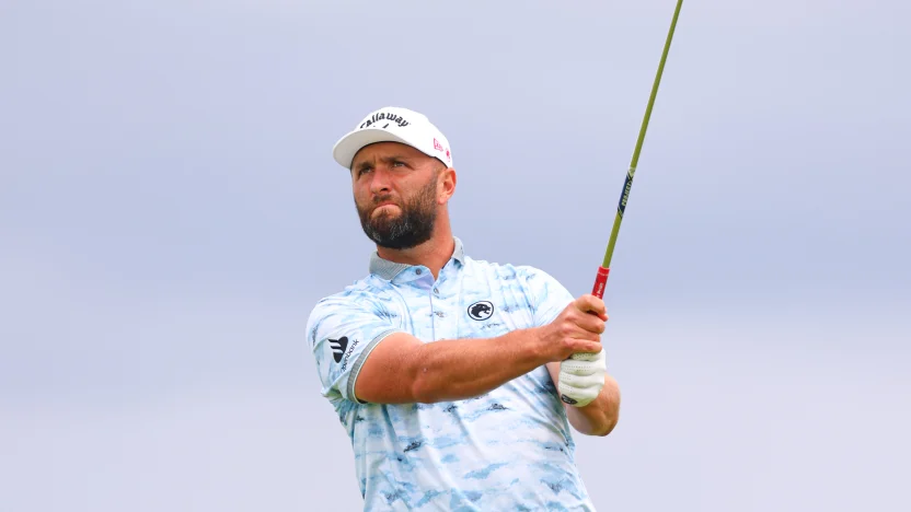Captain Jon Rahm of Legion XIII hits his shot from the sixth tee during the third round of The Open Championship at Royal Portrush Golf Club on Saturday, July 19, 2025 in Portrush, Northern Ireland. (Photo by Chris Trotman/LIV Golf)