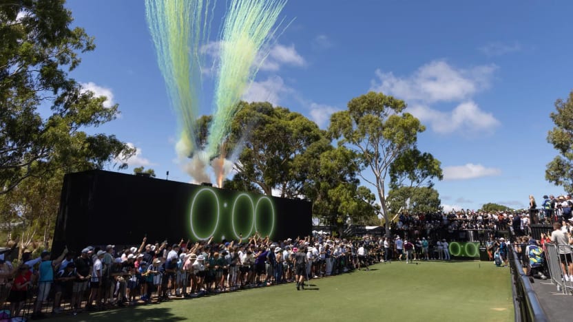 Shotgun starts at the first tee during the first round of LIV Golf Adelaide at Grange Golf Club on Friday, February 14, 2025 in Adelaide, Australia. (Photo by Matt Turner/LIV Golf)