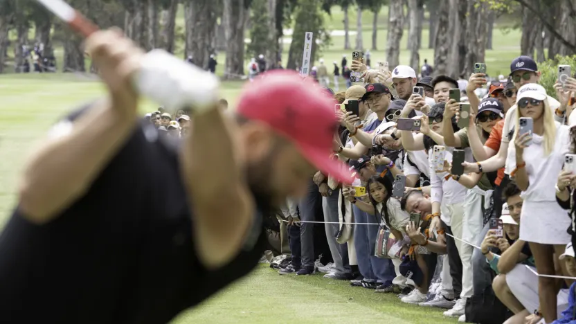 Captain Jon Rahm of Legion XIII hits his shot from the seventh tee during the final round of LIV Golf Hong Kong at Hong Kong Golf Club Fanling on Sunday, March 09, 2025 in Fanling, Hong Kong. (Photo by Charles Laberge/LIV Golf)