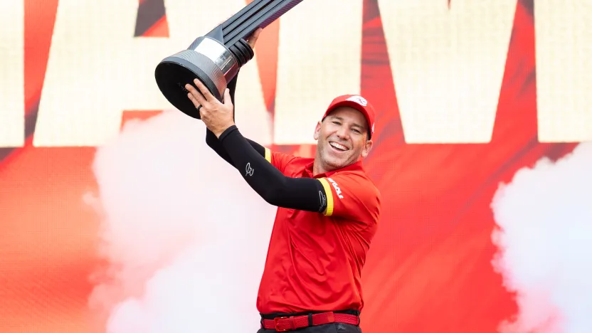 First place individual champion, Captain Sergio Garcia of Fireballs GC celebrates at the trophy ceremony after the final round of LIV Golf Hong Kong at Hong Kong Golf Club Fanling on Sunday, March 09, 2025 in Fanling, Hong Kong. (Photo by Mateo Villalba/LIV Golf)