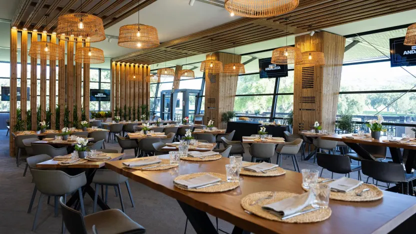 An interior view of Club 54 on the 18th hole during the second round of LIV Golf Andalucía at Real Club Valderrama on Saturday, July 13, 2024 in San Roque, Spain. (Photo by Montana Pritchard/LIV Golf)