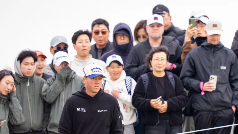 Talor Gooch of Smash GC on the 17th hole during the second round of LIV Golf Korea at Jack Nicklaus Golf Club on Saturday, May 03, 2025 in Incheon, South Korea. (Photo by Pedro Salado/LIV Golf)