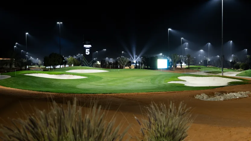 image: An overview of the fifth hole before the start of LIV Golf Riyadh at Riyadh Golf Club on Monday, Feb. 03, 2025 in Riyadh, Saudi Arabia. (Photo by Charles Laberge/LIV Golf)