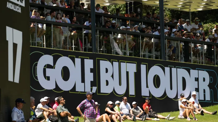 Fans seen at the viewing deck on the 17th hole during the second round of LIV Golf Andalucía at Real Club Valderrama on Saturday, July 13, 2024 in San Roque, Spain. (Photo by Matthew Harris/LIV Golf)