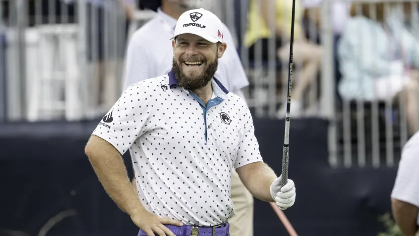 Tyrrell Hatton of Legion XIII smiles on the second green during the second round of the US Open at Oakmont Country Club on Friday, June 13, 2025 in Oakmont, Pennsylvania. (Photo by Charles Laberge/LIV Golf)