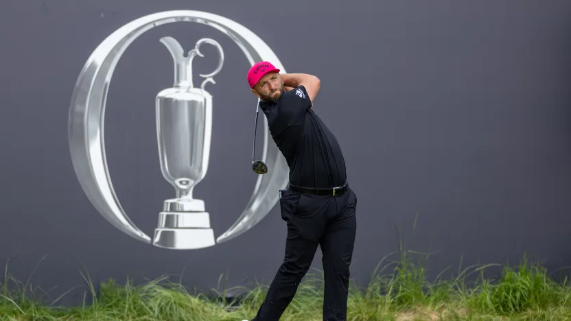 Captain Jon Rahm of Legion XIII hits his shot from the first tee during the final round of The Open Championship at Royal Portrush Golf Club on Sunday, July 20, 2025 in Portrush, Northern Ireland. (Photo by LIV Golf)