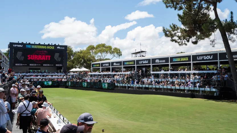 An overview on the 12th hole during the first round of LIV Golf Adelaide at Grange Golf Club on Friday, February 14, 2025 in Adelaide, Australia. (Photo by Pedro Salado/LIV Golf)