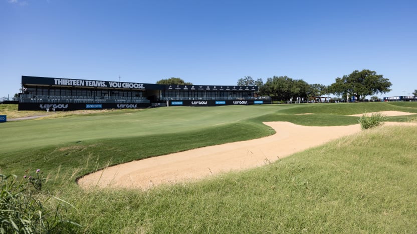 The 18th green is seen during the practice round before the start of LIV Golf Dallas at Maridoe Golf Club on Tuesday, June 24, 2025 in Carrollton, Texas. (Photo by Chris Trotman/LIV Golf)