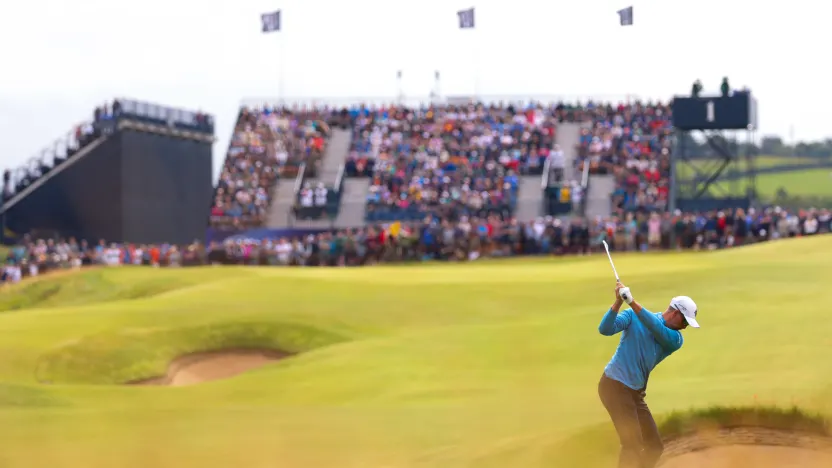 Co-Captain Henrik Stenson of Majesticks GC hits his shot on the first hole during the third round of The Open Championship at Royal Portrush Golf Club on Saturday, July 19, 2025 in Portrush, Northern Ireland. (Photo by Chris Trotman/LIV Golf)