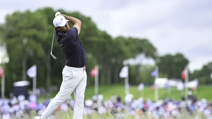Captain Brooks Koepka of Smash GC hits his shot from the fifth tee during the third round of the US Open at Oakmont Country Club on Saturday, June 14, 2025 in Oakmont, Pennsylvania. (Photo by Charles Laberge/LIV Golf)