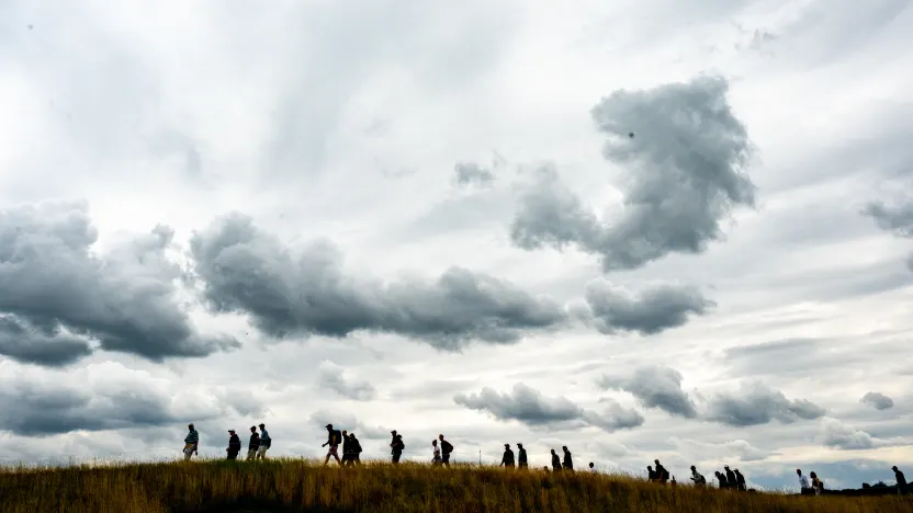 Fans seen walking on the third hole during the final round of LIV Golf United Kingdom at JCB Golf & Country Club on Sunday, July 27, 2025 in Rocester, England. (Photo by Charles Laberge/LIV Golf)