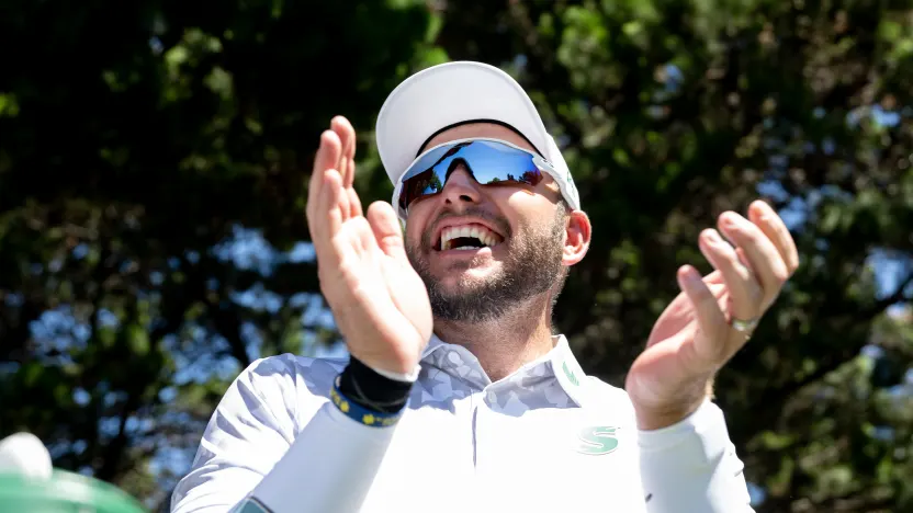 Dean Burmester of Stinger GC seen during the practice round before the start of LIV Golf Adelaide at Grange Golf Club on Tuesday, February 11, 2025 in Adelaide, Australia. (Photo by Charles Laberge/LIV Golf)