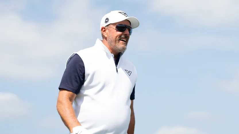 Captain Phil Mickelson of HyFlyers GC is seen on the driving range before the first round of LIV Golf United Kingdom at JCB Golf & Country Club on Friday, July 25, 2025 in Rocester, England. (Photo by Mateo Villalba/LIV Golf)
