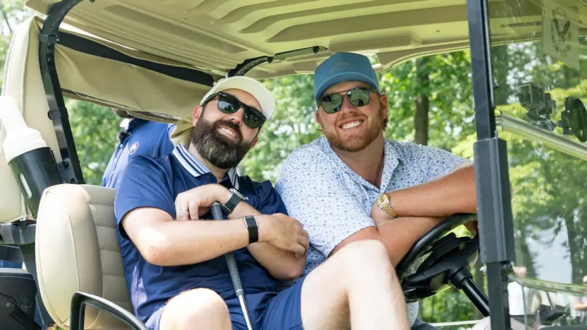 Content creator,Rick Sheils and announcer, Mason Nutt seen  during the Duels Virginia before the start of LIV Golf Virginia at Robert Trent Jones Golf Club on Tuesday, June 03, 2025 in Gainesville, Virginia. (Photo by Charles Laberge/LIV Golf)