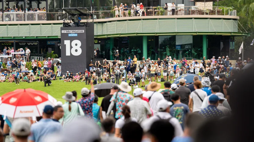 Fans on the 18th hole during the final round of LIV Golf Singapore at Sentosa Golf Club on Sunday, March 16, 2025 in Sentosa, Singapore. (Photo by Mateo Villalba/LIV Golf)