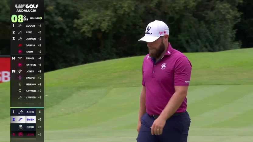 In the hole: Hatton chips in for birdie on Day 2