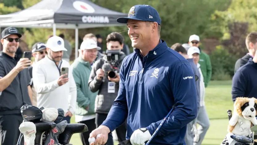 Captain Bryson DeChambeau of Crushers GC is seen on the driving range before the Showdown at the Shadow Creek Golf Course on Monday, Dec. 16, 2024 in Las Vegas, Nevada. (Photo by Montana Pritchard/LIV Golf)