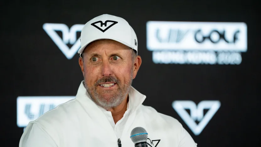 Captain Phil Mickelson of HyFlyers GC speaks at a press conference during the second round of LIV Golf Hong Kong at Hong Kong Golf Club Fanling on Saturday, March 08, 2025 in Fanling, Hong Kong. (Photo by Pedro Salado/LIV Golf)