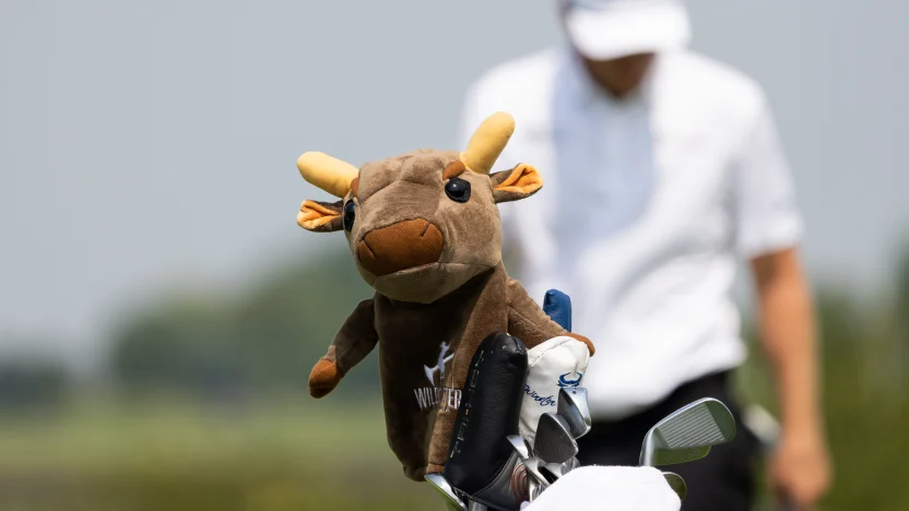 Talor Gooch of Smash GC head cover is seen on the 11th green during the practice round before the start of LIV Golf Chicago at Bolingbrook Golf Club on Tuesday, August 05, 2025 in Bolingbrook, Illinois. (Photo by Jon Ferrey/LIV Golf)