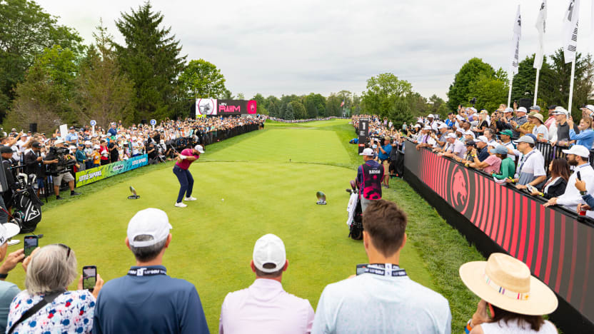 Captain Jon Rahm of Legion XIII hits his shot from the first tee during the semifinals of LIV Golf Team Championship Michigan at The Cardinal at Saint John’s on Saturday, August 23, 2025 in Plymouth, MIchigan. (Photo by Scott Taetsch/LIV Golf)