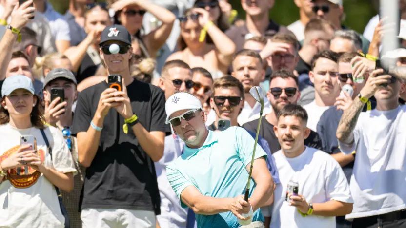 Co-Captain Ian Poulter of Majesticks GC chips onto the ninth green during the first round of LIV Golf Adelaide at Grange Golf Club on Friday, February 14, 2025 in Adelaide, Australia. (Photo by Matthew Harris/LIV Golf)