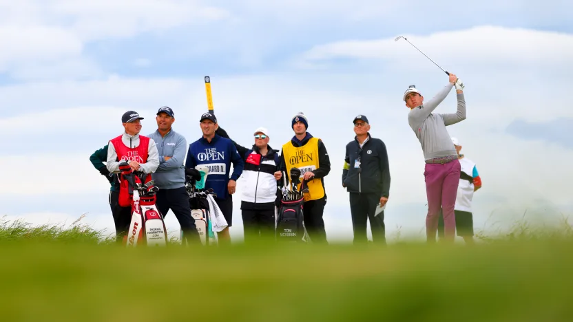 Tom McKibbin of Legion XIII hits his shot from the third tee during the first round of The Open Championship at Royal Portrush Golf Club on Thursday, July 17, 2025 in Portrush, Northern Ireland. (Photo by Chris Trotman/LIV Golf)