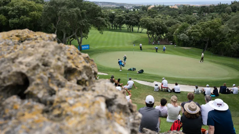 A general view of the 14th green during the second round of LIV Golf Andalucía at Real Club Valderrama on Saturday, July 12, 2025 in San Roque, Spain. (Photo by Matthew Harris/LIV Golf)