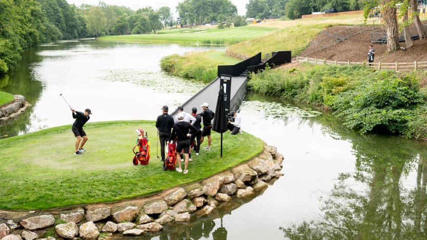 Captain Sergio Garcia of Fireballs GC hits his shot from the first tee during the practice round before the start of LIV Golf United Kingdom by JCB at JCB Golf & Country Club on Tuesday, July 22, 2025 in Rocester, England. (Photo by Charles Laberge/LIV Golf)