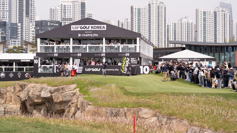 Captain Phil Mickelson of HyFlyers GC hits his shot from the 10th tee during the first round of LIV Golf Korea at Jack Nicklaus Golf Club on Friday, May 02, 2025 in Incheon, South Korea. (Photo by Mateo Villalba/LIV Golf)