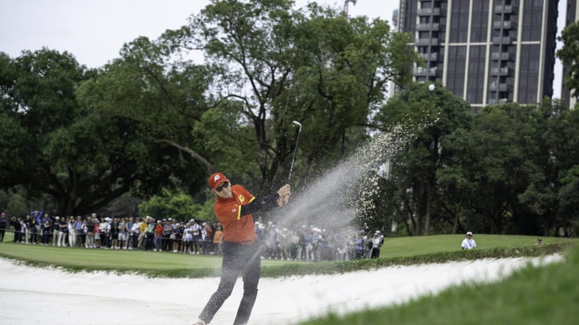 Captain Sergio Garcia of Fireballs GC hits his shot from a bunker on the 13th hole during the final round of LIV Golf Hong Kong at Hong Kong Golf Club Fanling on Sunday, March 09, 2025 in Fanling, Hong Kong. (Photo by Charles Laberge/LIV Golf)