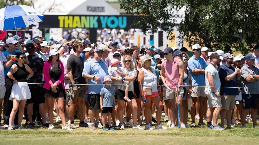 Fans are seen during the second round of LIV Golf Dallas at Maridoe Golf Club on Saturday, June 28, 2025 in Carrollton, Texas. (Photo by Mateo Villalba/LIV Golf)