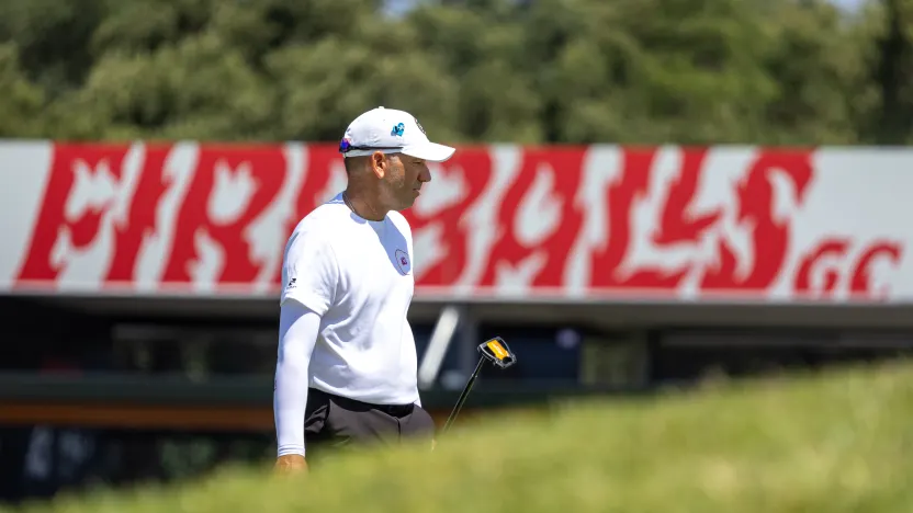 Captain Sergio Garcia of Fireballs GC is seen on the 11th hole during the practice round before the start of LIV Golf Andalucía at Real Club Valderrama on Tuesday, July 08, 2025 in San Roque, Spain. (Photo by Jon Ferrey/LIV Golf)