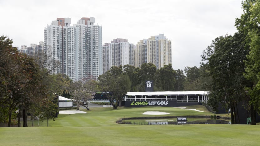 A general view of the 18th green during the practice round before the start of LIV Golf Hong Kong at the Hong Kong Golf Club Fanling on Monday, March 3rd, 2025 in Fanling, Hong Kong. (Photo by Jon Ferrey/LIV Golf)